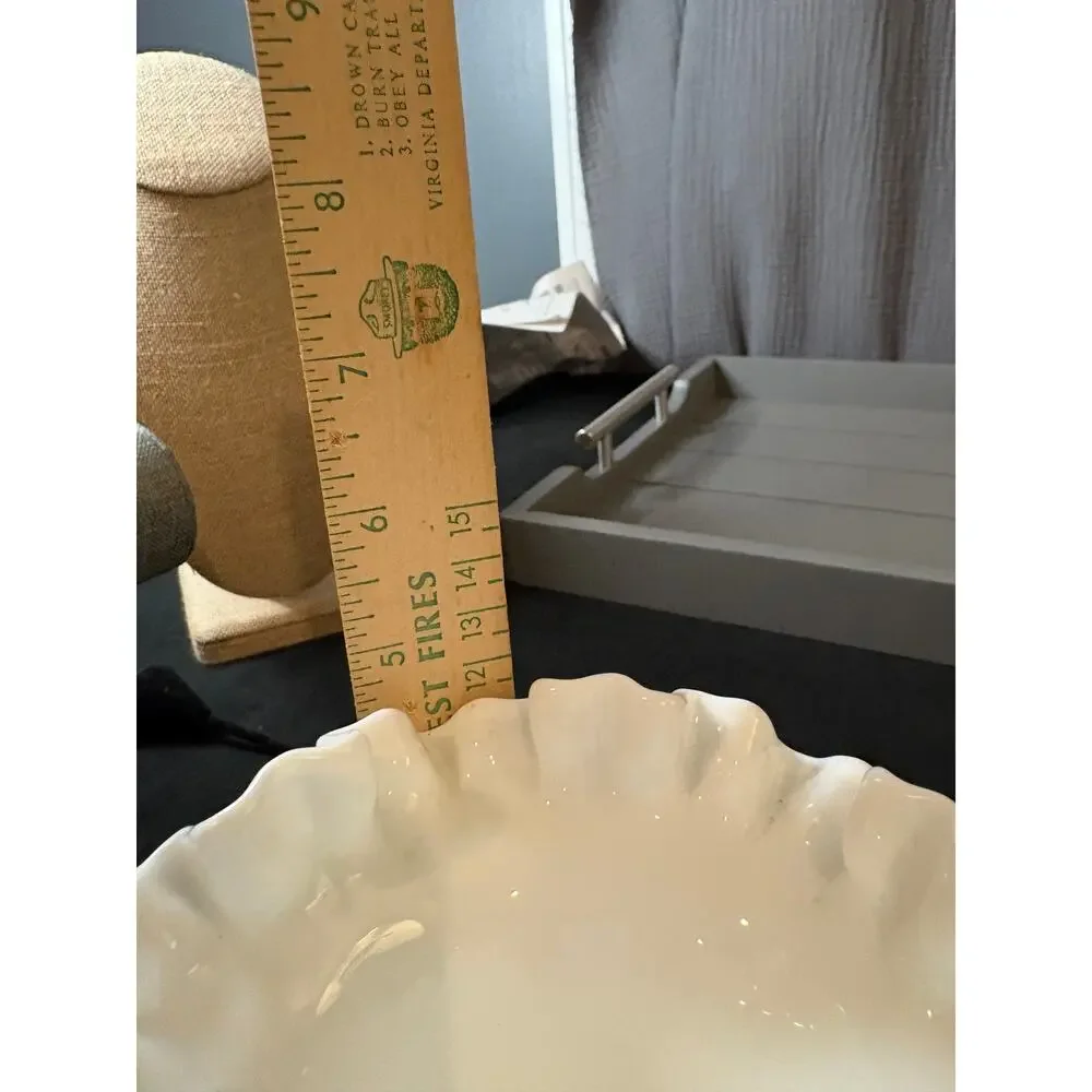 Vintage Fenton Milk Glass Hobnail Crimped Edge Compote Dish